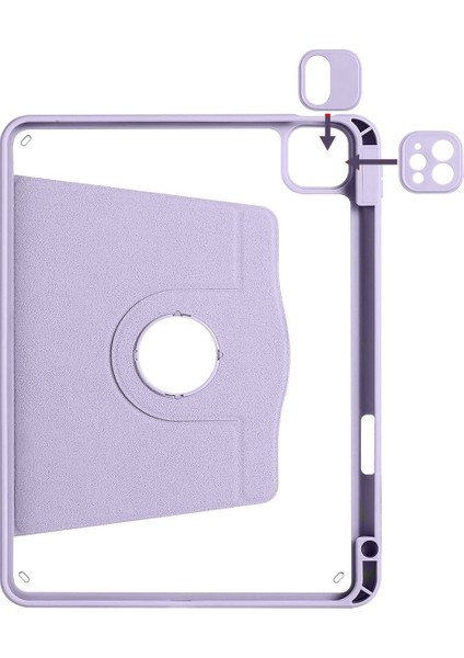 Apple iPad Pro 13 M5 (2025) Dönebilen Standlı Kalem Bölmeli Koruyucu Kılıf Stylus Kalem ve Nano Ekran Koruyucu Çok Fonksiyonlu Set