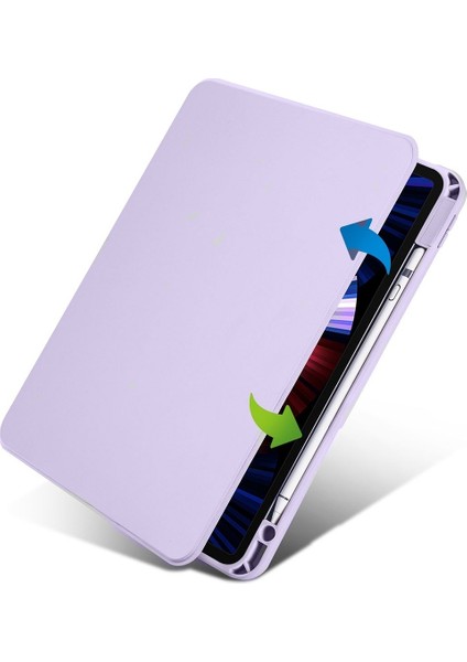 Apple iPad Pro 13 M5 (2025) Dönebilen Standlı Kalem Bölmeli Koruyucu Kılıf Stylus Kalem ve Nano Ekran Koruyucu Çok Fonksiyonlu Set