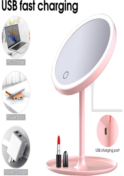 Pembe Renk LED Işıklı USB Şarjlı Masa Üstü Makyaj Aynası Dokunmatik Makyaj Aynası modelleri