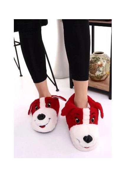 Unisex Kırmızı Köpekli Panduf Ev Botu (Kırmızı)