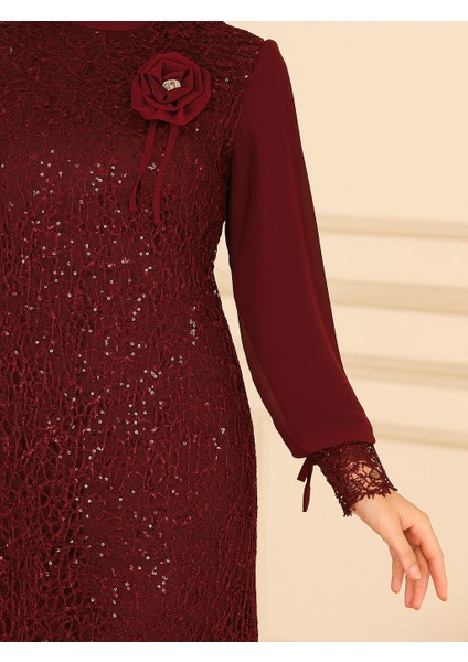 Şifon Pul Payetli Tesettür Abiye Bordo fiyatları