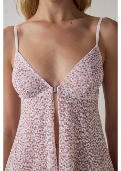 Pembe Printed Lace Front Opening Üst fırsatları