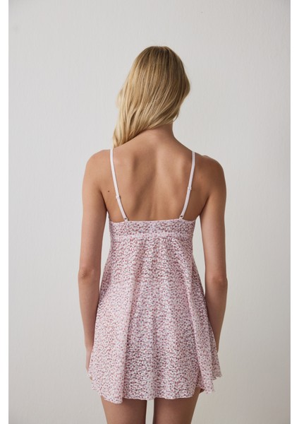 Pembe Printed Lace Front Opening Üst