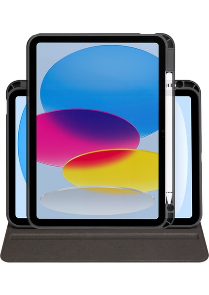 Apple iPad 10. Nesil 10.9 Inc Dönebilen Standlı Kalem Bölmeli Koruyucu Kılıf Stylus Kalem ve Nano Ekran Koruyucu Çok Fonksiyonlu Set
