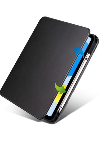 Apple iPad 10. Nesil 10.9 Inc Dönebilen Standlı Kalem Bölmeli Koruyucu Kılıf Stylus Kalem ve Nano Ekran Koruyucu Çok Fonksiyonlu Set