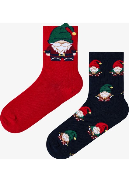 Çok Renkli Erkek Çocuk Xmas Genie 2li Soket Çorap
