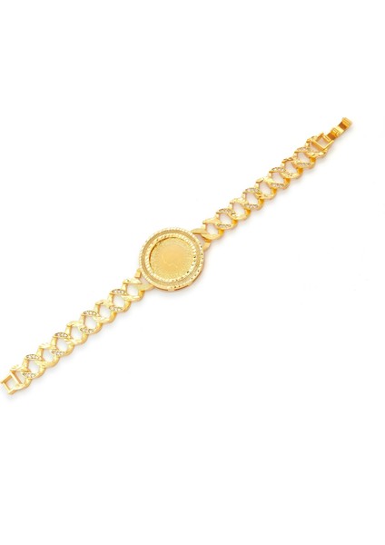 altın kaplama zirkon taşlı desenli yarım altınlı zincir bileklik blk-1205