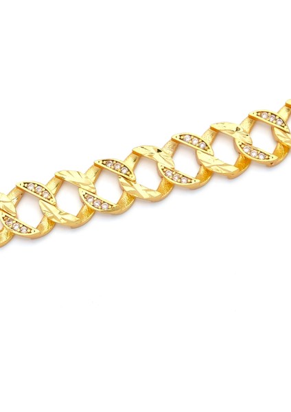 altın kaplama zirkon taşlı desenli yarım altınlı zincir bileklik blk-1205 modelleri