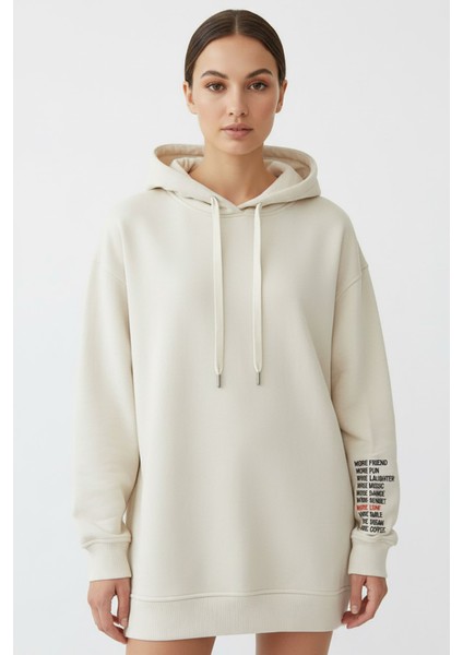 Kadın Jennifer Kapşonlu Kol Yazılı Üç Ip Şardonlu Sweatshirt Ekru fiyatları