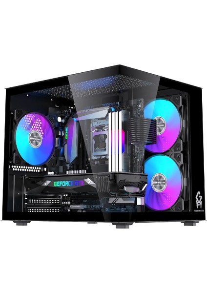 Gm-X1 Tuştan Değişmeli 3x Rgb Fanlı Gaming Mini Akvaryum M-Atx Siyah Kasa