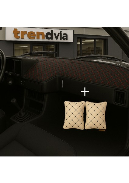 Tofaş Şahin Doğan Kartal Alçak Ön Göğüs Siyah-Kırmızı Torpido Kılıfı / Bej-Siyah Boyun Yastığı