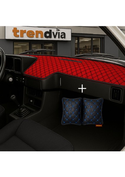Tofaş Şahin Doğan Kartal Alçak Ön Göğüs Kırmızı-Siyah Torpido Kılıfı / Siyah-Mavi Boyun Yastığı