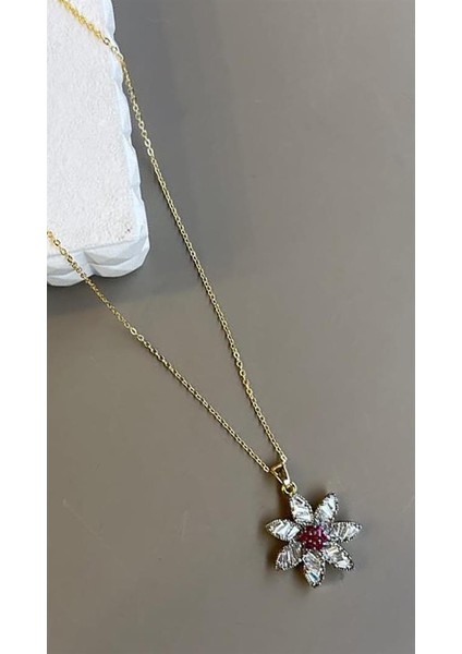 Taşlı Çiçek Kolye - Altın fiyatları