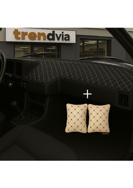 Tofaş Şahin Doğan Kartal Alçak Ön Göğüs Siyah-Bej Torpido Kılıfı / Bej-Siyah Boyun Yastığı