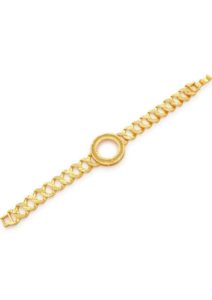 altın kaplama desenli çeyrek çerçeveli zincir bileklik blk-1212