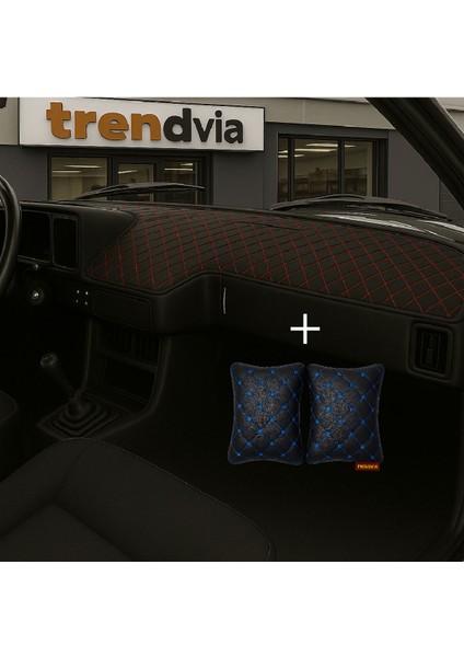 Tofaş Şahin Doğan Kartal Alçak Ön Göğüs Siyah-Kırmızı Torpido Kılıfı / Siyah-Mavi Boyun Yastığı