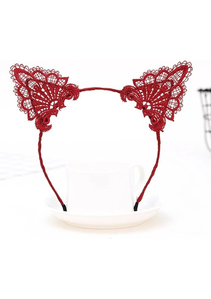 Dantelli Kırmızı Kedi Tacı - Vintage Tarz Dantel Kedi Kulak fiyatları