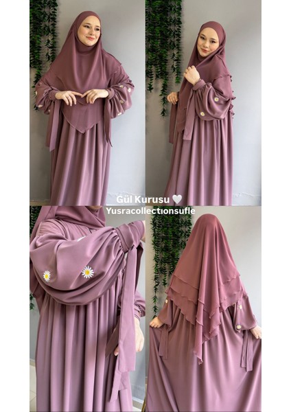 Papatya Nakışlı Liza Elbise ve Kısa Sufle 2 'li Takım