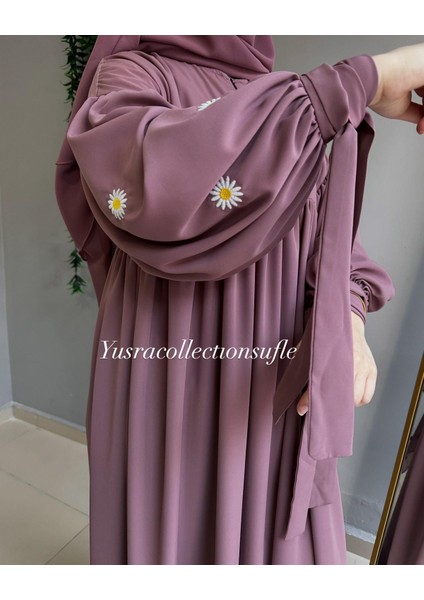 Papatya Nakışlı Liza Elbise ve Kısa Sufle 2 'li Takım modelleri