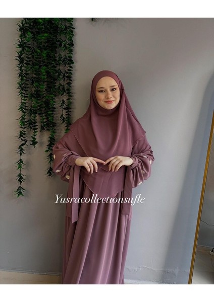 Papatya Nakışlı Liza Elbise ve Kısa Sufle 2 'li Takım indirimleri