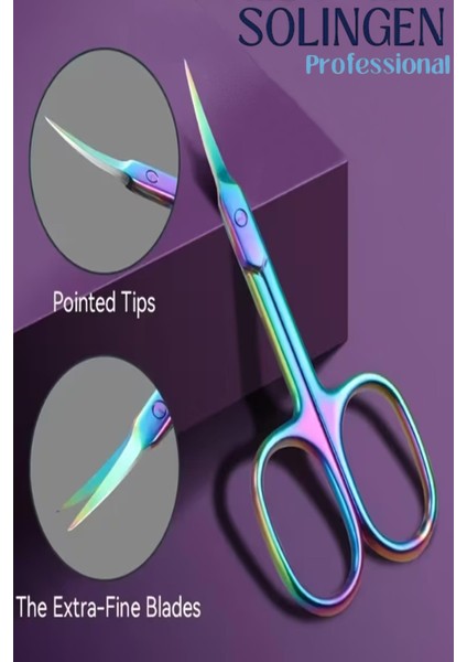 Solingen Ocean Rainbow Kıvrımlı Tırnak Eti Makası Profesyonel Manikür Küçük Makas Paslanmaz Çelik
