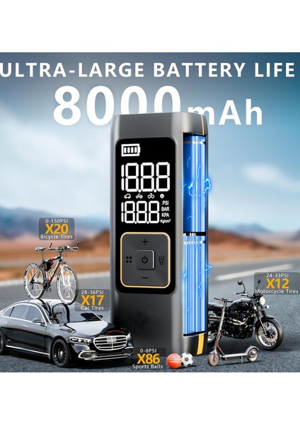 Akü Takviye Jump Starter 8000MAH Araç Marş Basma Cihazı Takviye Kompresör Lastik Şişirme Hava Pompası modelleri