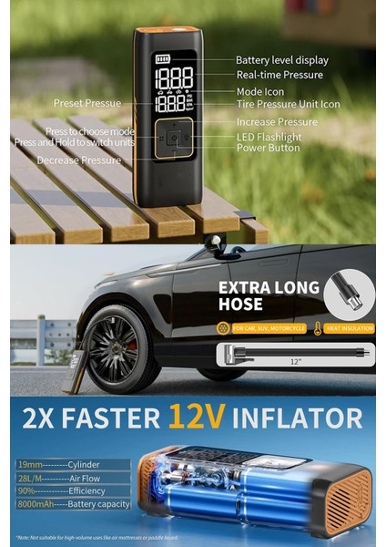 Akü Takviye Jump Starter 8000MAH Araç Marş Basma Cihazı Takviye Kompresör Lastik Şişirme Hava Pompası fırsatları