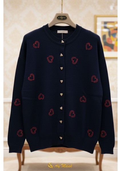 Kadın Triko Hırka Yumuşak V Yaka Kalpli Düğmeli Kazak modelleri