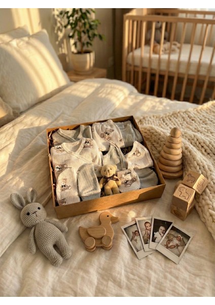 10 Parça Yeni Doğan Hastane Çıkışı & Hoş Geldin Bebek Seti (Hediye Kutulu & Ayıcıklı) – Babyshower indirimleri