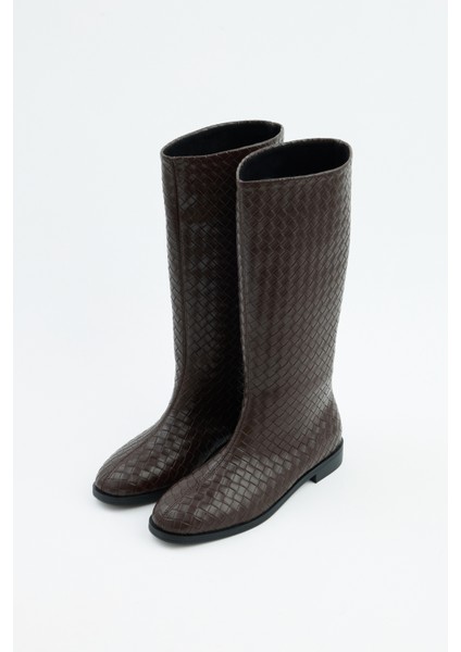 Çizme 2522 - Desenli Binici Acı Kahve Örgü Kadın Çizme modelleri