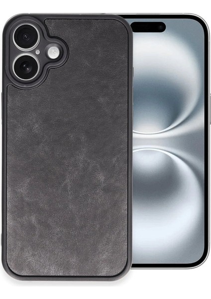 OMR02 iPhone 16 Plus Kılıf Aras Deri Kapak - Siyah