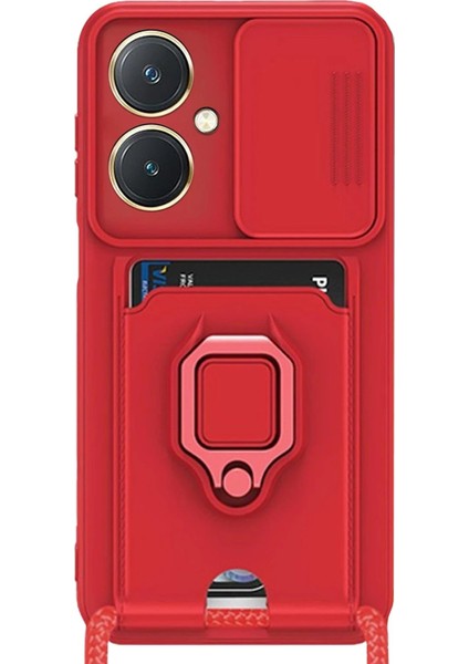 Vivo Y27 Kılıf Zuma Kartvizitli Yüzüklü Silikon - Kırmızı