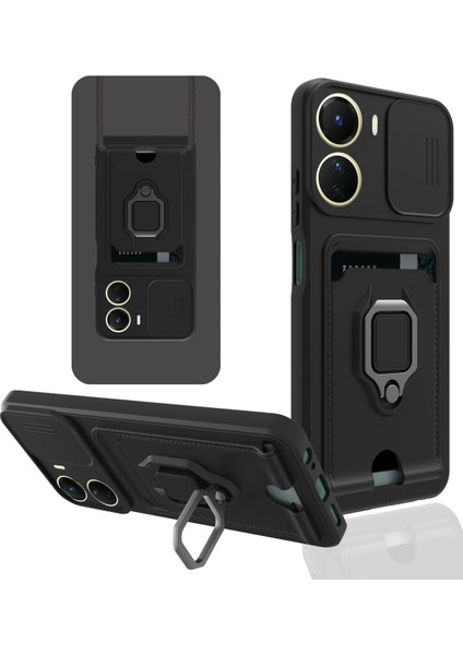 Vivo Y16 Kılıf Zuma Kartvizitli Yüzüklü Silikon - Siyah