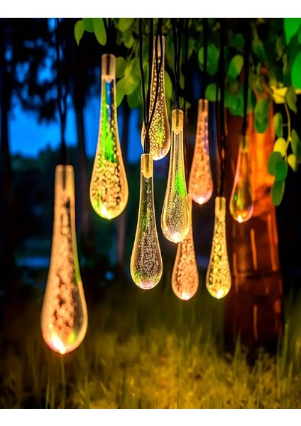50 Damla Şeklinde Solar LED Güneş Enerjili Bahçe Balkon Aydınlatma 7 Metre Işık 8 Mod Gün Işığı modelleri