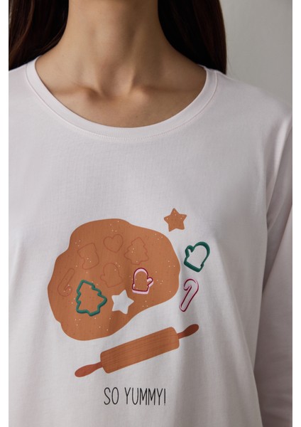 Taba Cookies Bisiklet Yaka Uzun Kollu Pamuklu Pijama Takımı modelleri