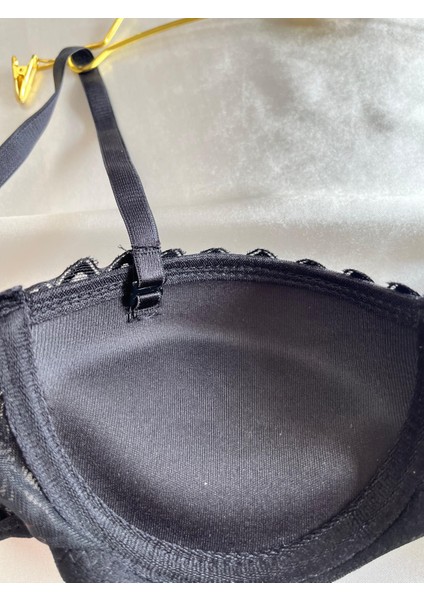 Straplez Balenli Destekli Içi Dolgulu Siyah Flamlı Dantelli Sütyen indirimleri