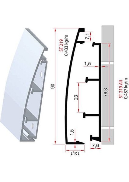 8 cm Genişlikte Alüminyum Süpürgelik Profili 3 mt Mat Eloksal Kaplamalı Alüminyum (İstediğiniz Ölçüde)