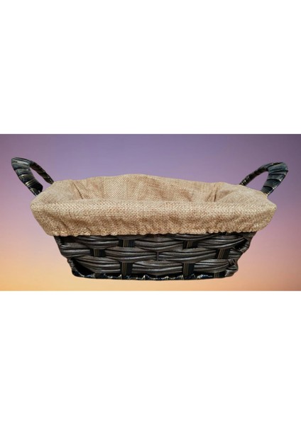 Hasır Sepet Kulplu Jüt Kumaşlı Dekoratif Organizer - Ekmek Sepeti fırsatları