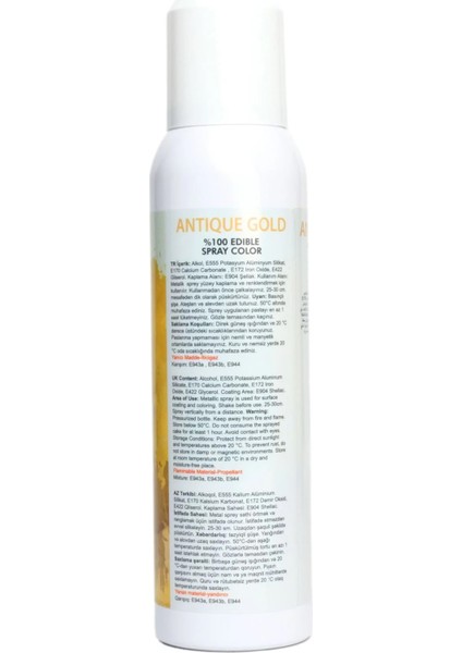 Yenilebilir Metalik Sprey Gıda Boyası Antik Altın (Antik Gold) 150 ml fiyatları
