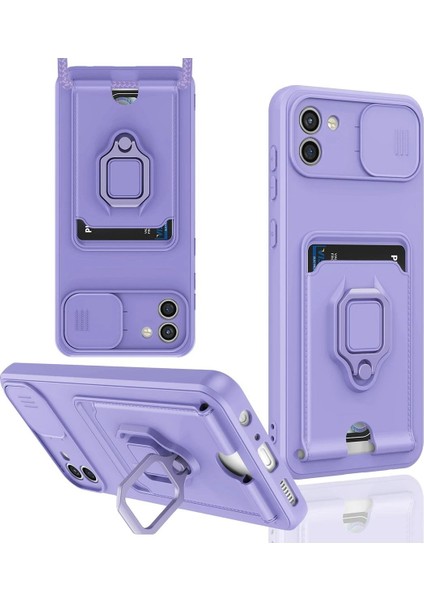 Samsung Galaxy A03 Kılıf Zuma Kartvizitli Yüzüklü Silikon - Lila