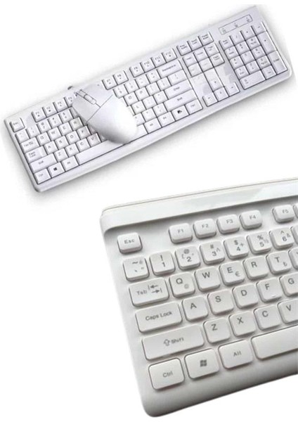 Kablosuz Klavye Mouse Seti Beyaz Q Klavye Tüm Cihazlara Uyumlu