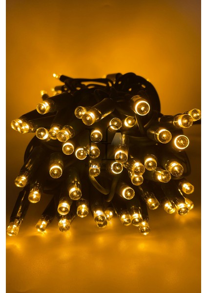 10 Metre Amber (Sarı) Ip LED Yılbaşı Süsü IP65 Dış Mekan Eklenebilir Yeşil Kablolu Dekoratif LED Işık