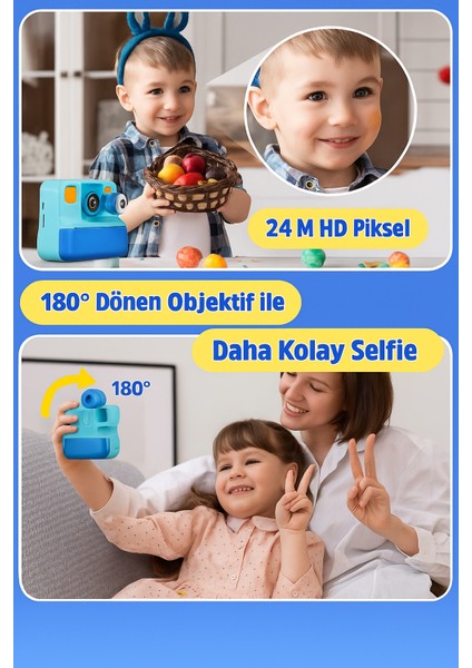Çocuklar Için Anında Baskı Kamera – 24MP Hd, 1080P Video, 10X Zoom, 180° Döner Lens Termal Baskıl modelleri