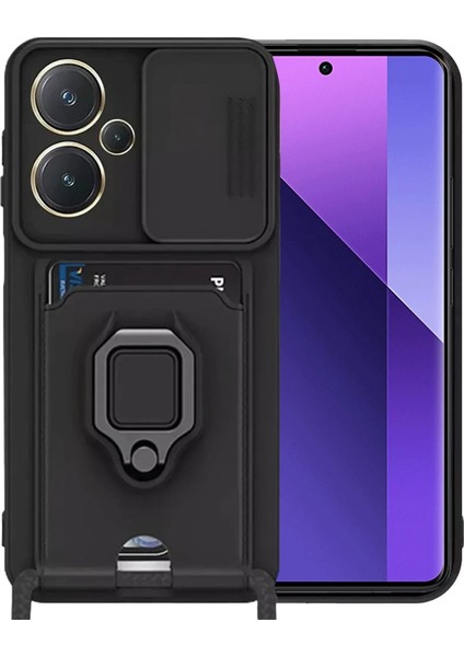Xiaomi Redmi Note 13 Pro Plus Kılıf Zuma Kartvizitli Yüzüklü Silikon - Siyah