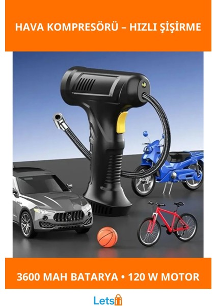 Şarjlı El Tipi Kompakt Hava Kompresörü 120W 3600MAH