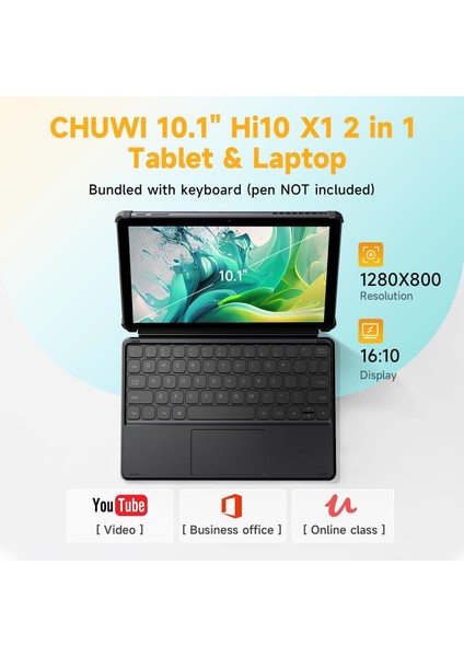 HI10 X2 10.1" Intel Core I3 10100Y Işlemci, 8gb Ddr5 Ram, 256GB Ssd, Wifi6+Bt, Siyah 2 In 1 W11 Klavyeli Tablet modelleri
