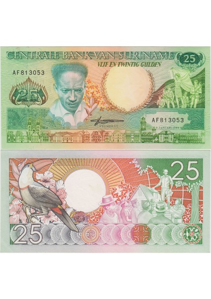 Surinam 25 Gulden 1988 Tukan Kuşu Temalı. Çil Kondisyon.