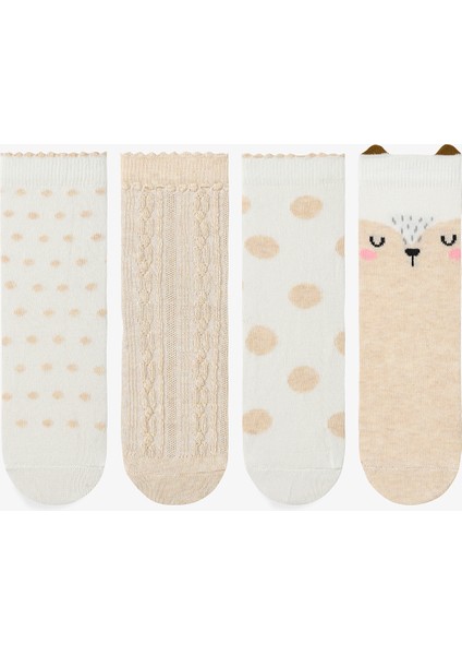 Çok Renkli Kız Çocuk Cream Hedgehog 4lü Soket Çorap