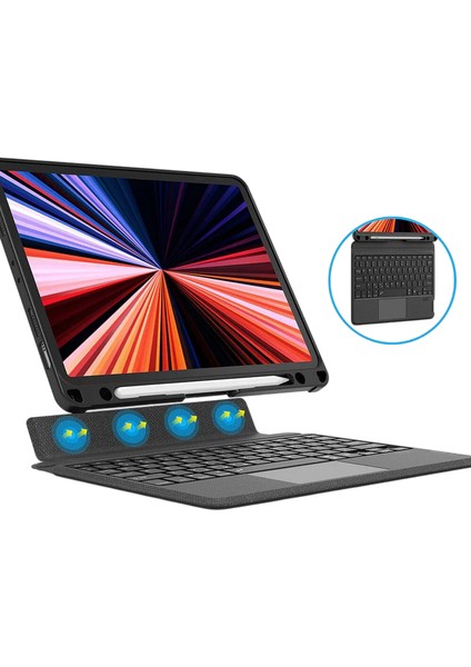 Wiwu Apple iPad Pro 11 1. Nesil (2018) Siyah Mag Touch Combo LED Işıklı Magnetik Standlı Klavyeli Kılıf