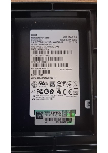 Hpe 960GB Sata 6g Read Intensive Sff (2.5in) Basic Carrier Multi Vendor SSD